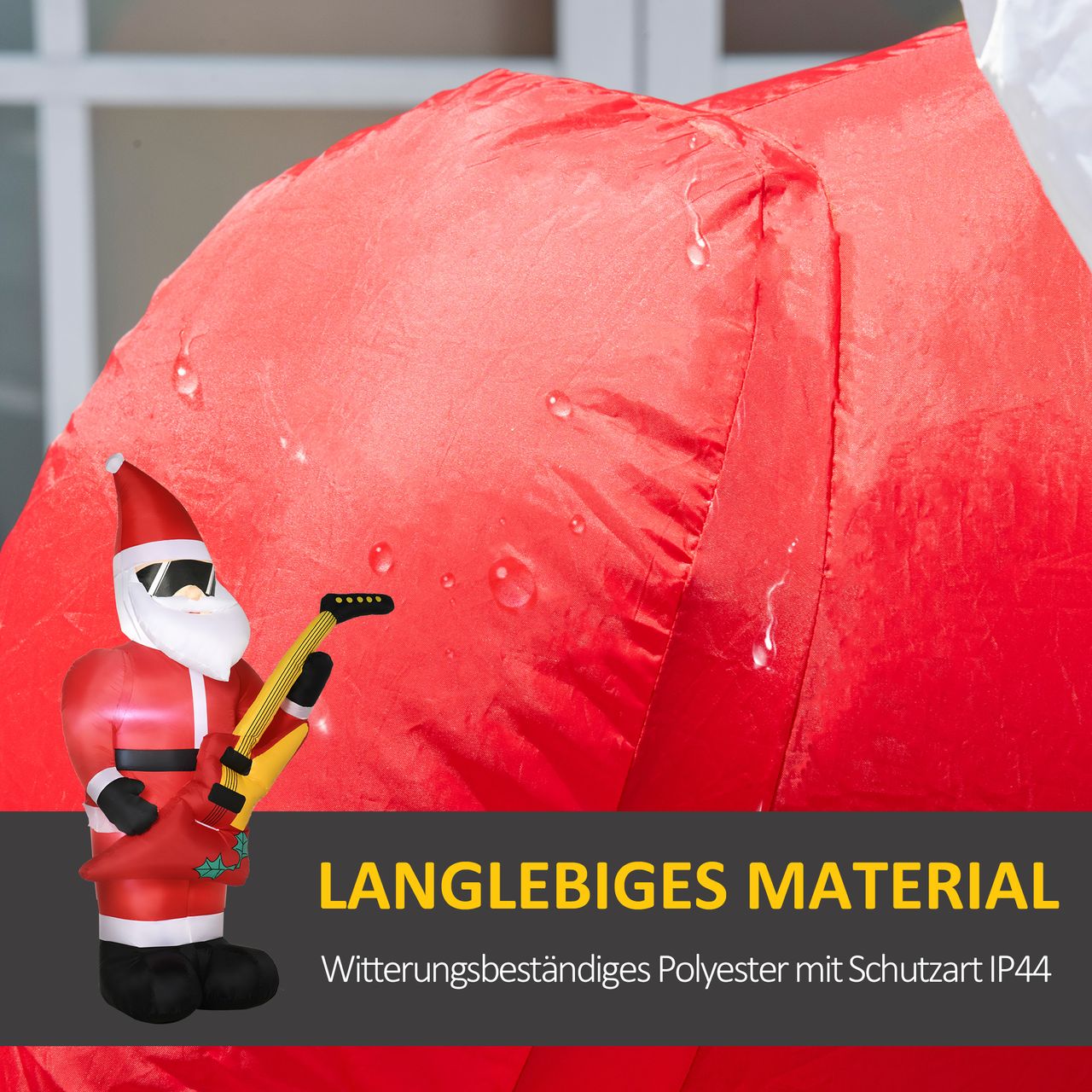 Outsunny 215 cm Aufblasbarer Weihnachtsmann mit E-Gitarre mit LED Wasserdicht