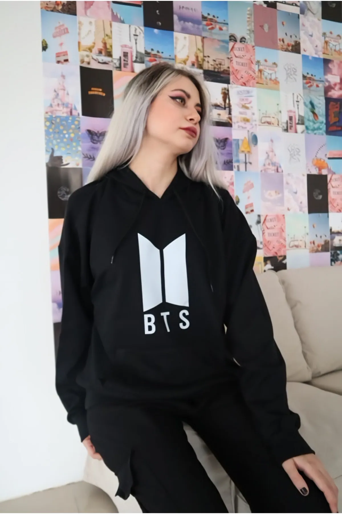 EFBUTİK  Unisex Schwarzes Bts-Sweatshirt mit Kapuze