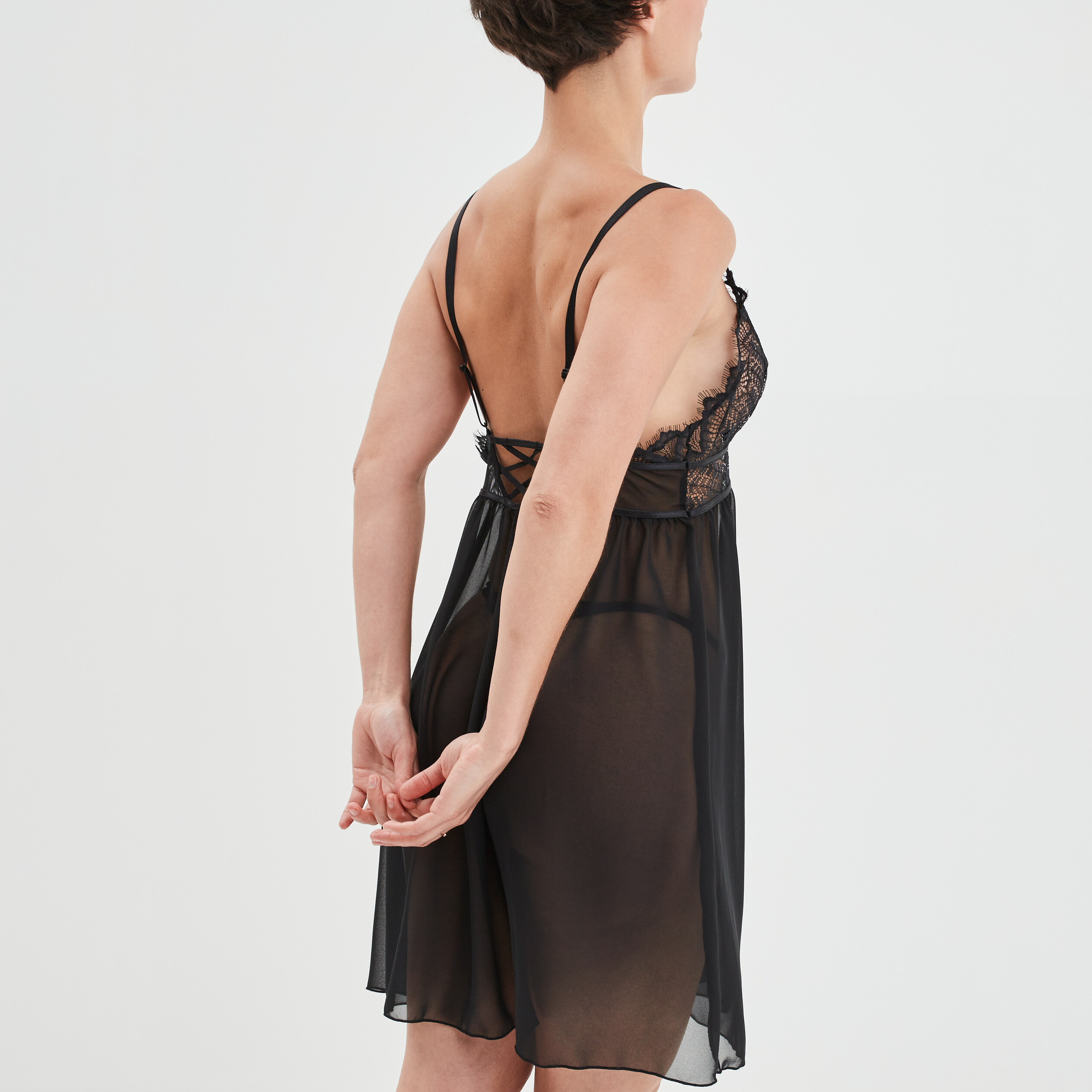 Nuisette dentelle et voile Mosquitos noir femme | La Halle