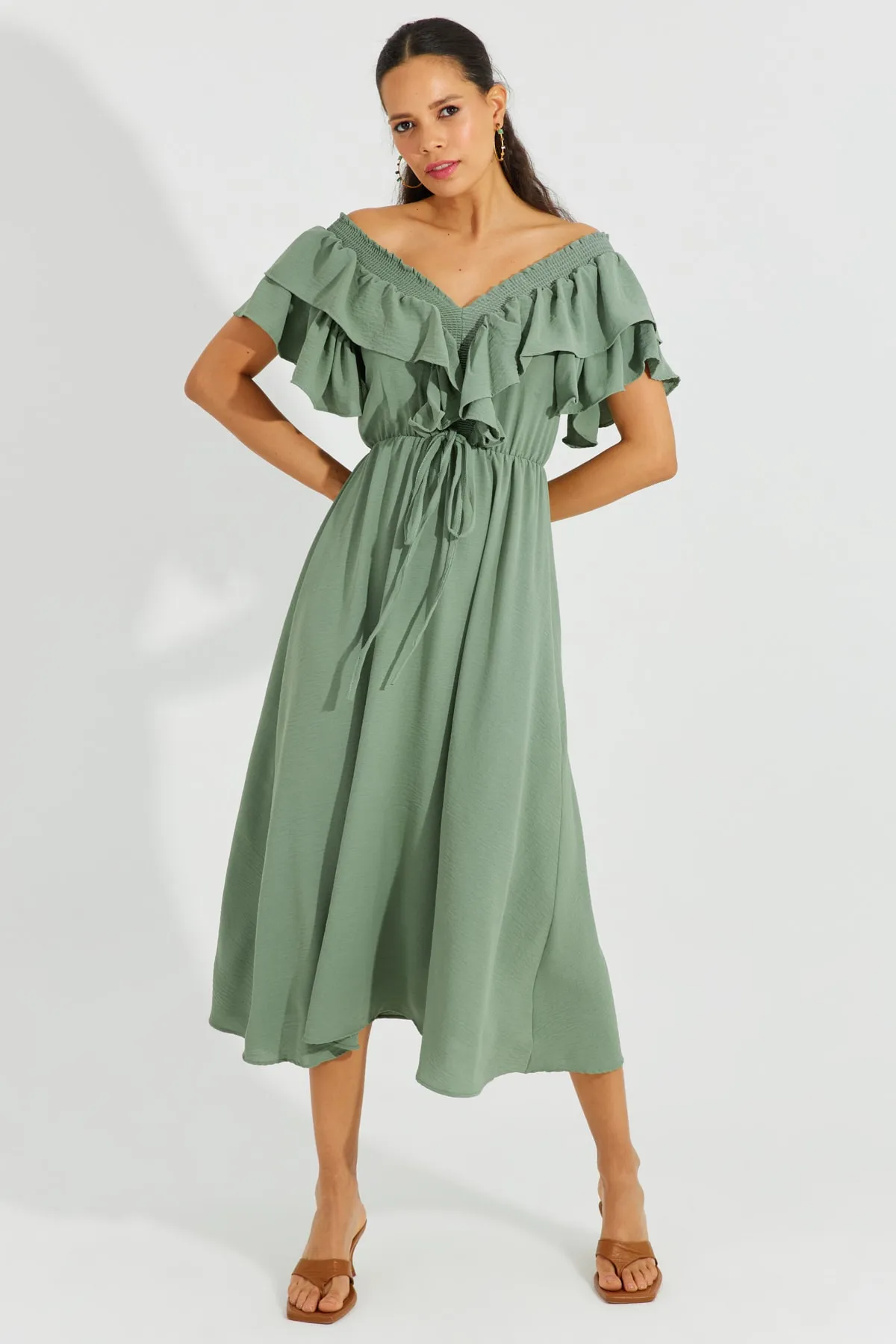 Cool & Sexy  Damenkleid mit V-Ausschnitt vorne und hinten in Mintgrün, KS113