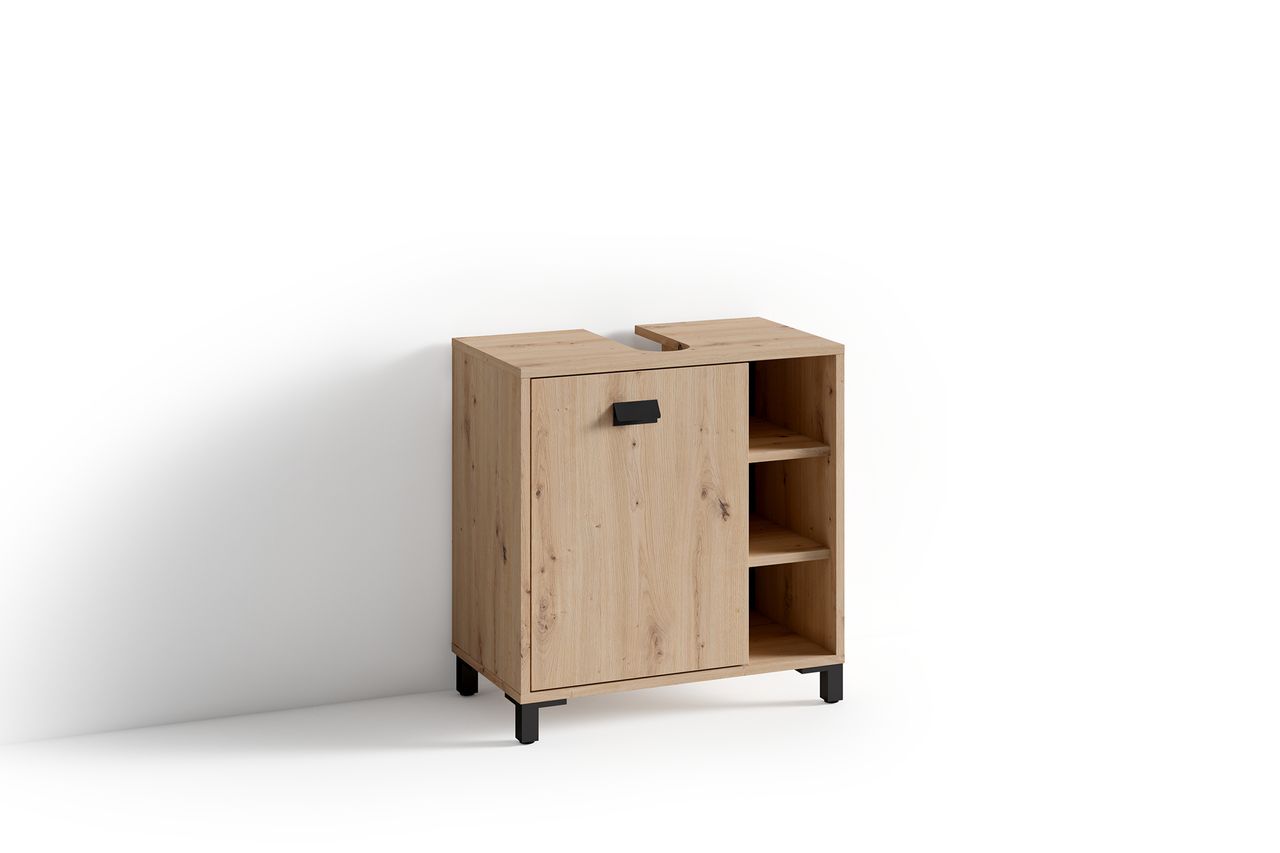 byLiving WELLNESS Waschbeckenunterschrank, Eiche-Optik, Alu/Kunststoff schwarz
