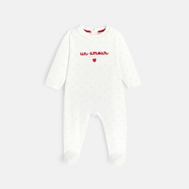 Dors-bien velours brodé 3D blanc bébé fille