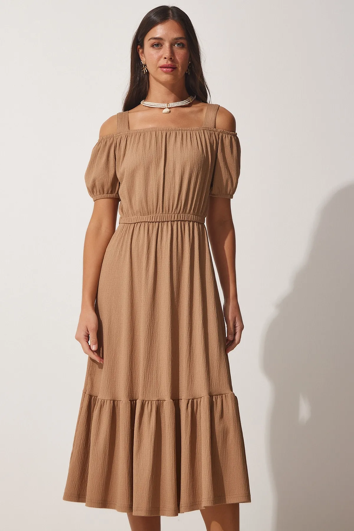 Happiness İstanbul  Damen-Sommer-Strickkleid mit Keksträgern, trägerlos, AP00182