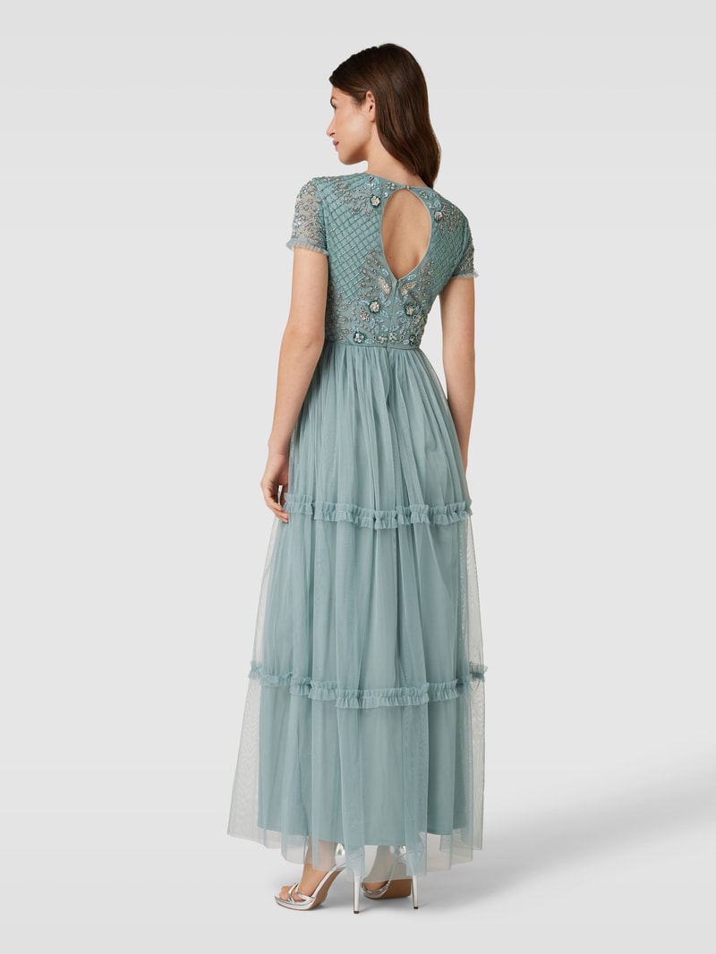 Abendkleid mit floraler Stickerei in mint