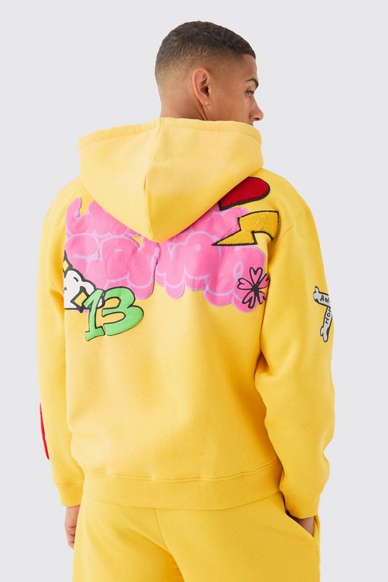 Bestickter Oversize Hoodie mit Reißverschluss