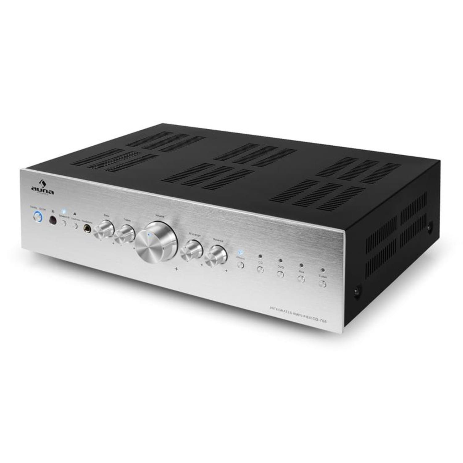 Auna CD708 Audioverstärker (Anzahl Kanäle: 5 Stereo-Cinch-Line-Eingänge für CD-Player, Tuner sowie AUX-Quellen und, 160 W)