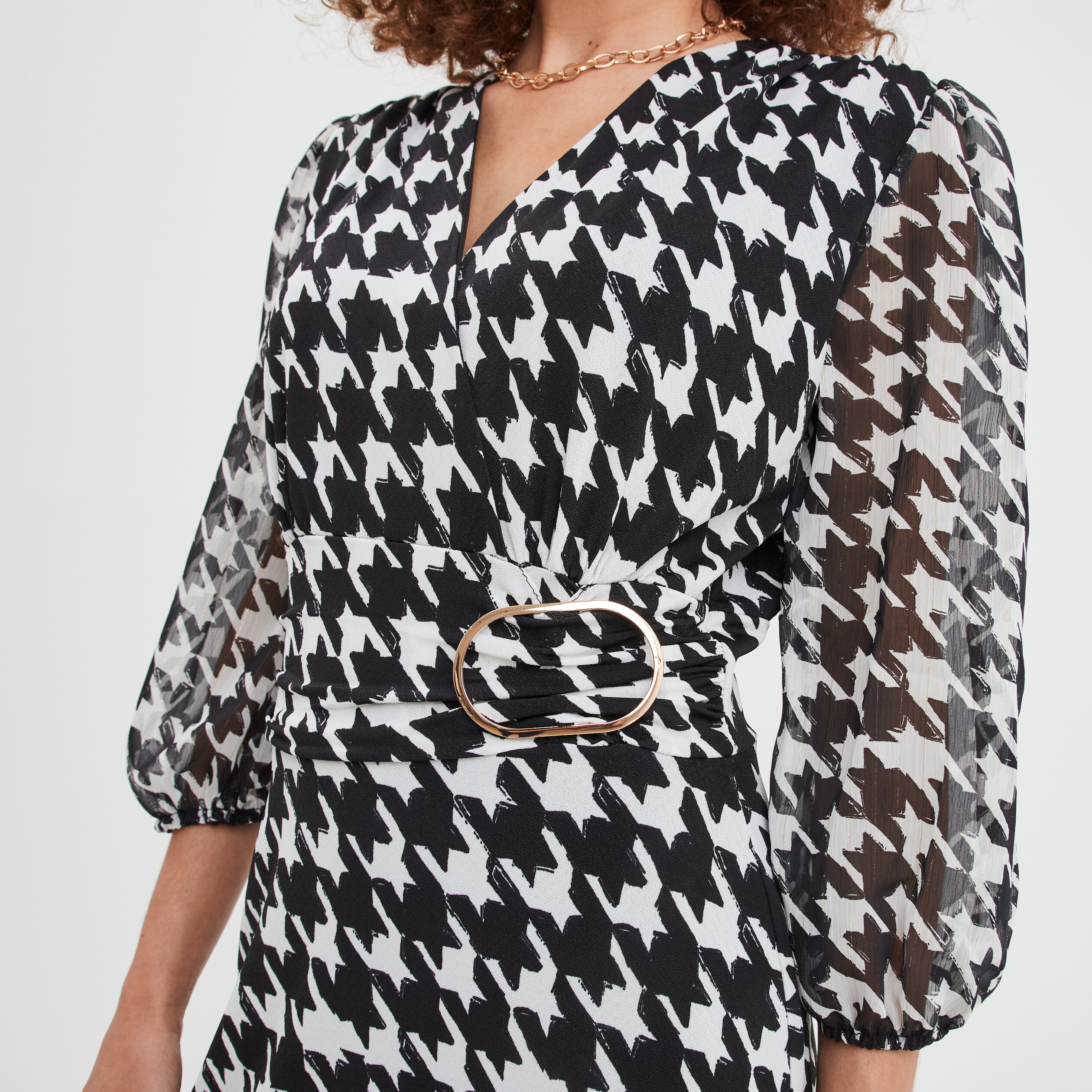 Robe cache-coeur manches 3 4 bouffantes ecru femme | La Halle