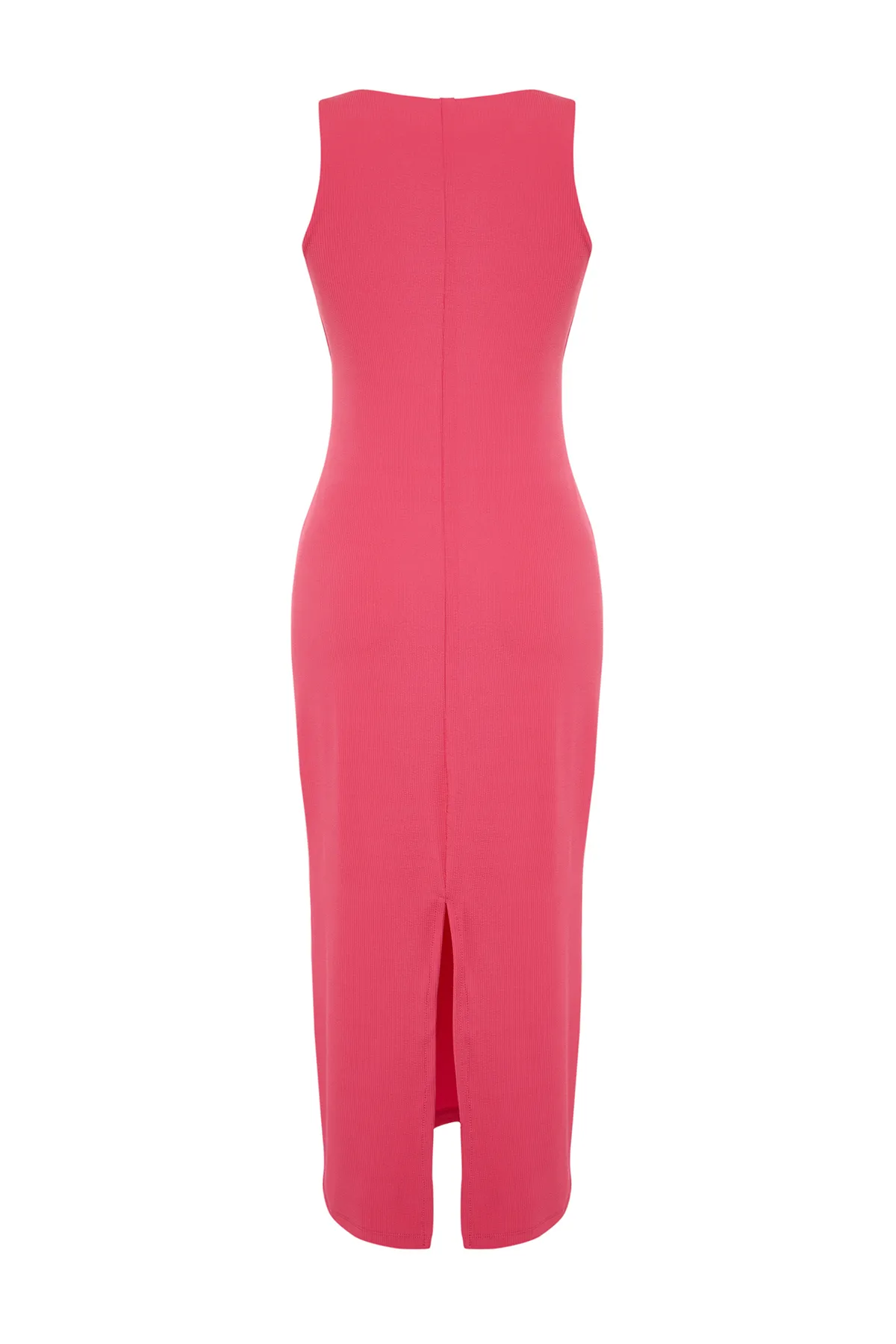 Trendyol Collection  Fuchsiafarbenes, figurbetontes Maxi-Bleistiftkleid aus flexiblem Strick mit Neckholderkragen TWOSS24EL00186