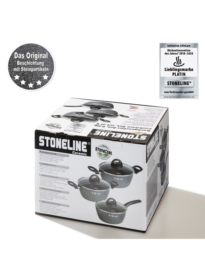 Stoneline Keramik Kochgeschirr-Set 6-teilig 18/20/24 | mit Deckeln in Anthrazit günstig kaufen onesize
