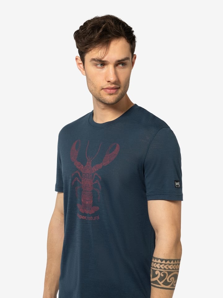 super.natural Merino T-Shirt TATTOOED LOBSTER in blau günstig kaufen S