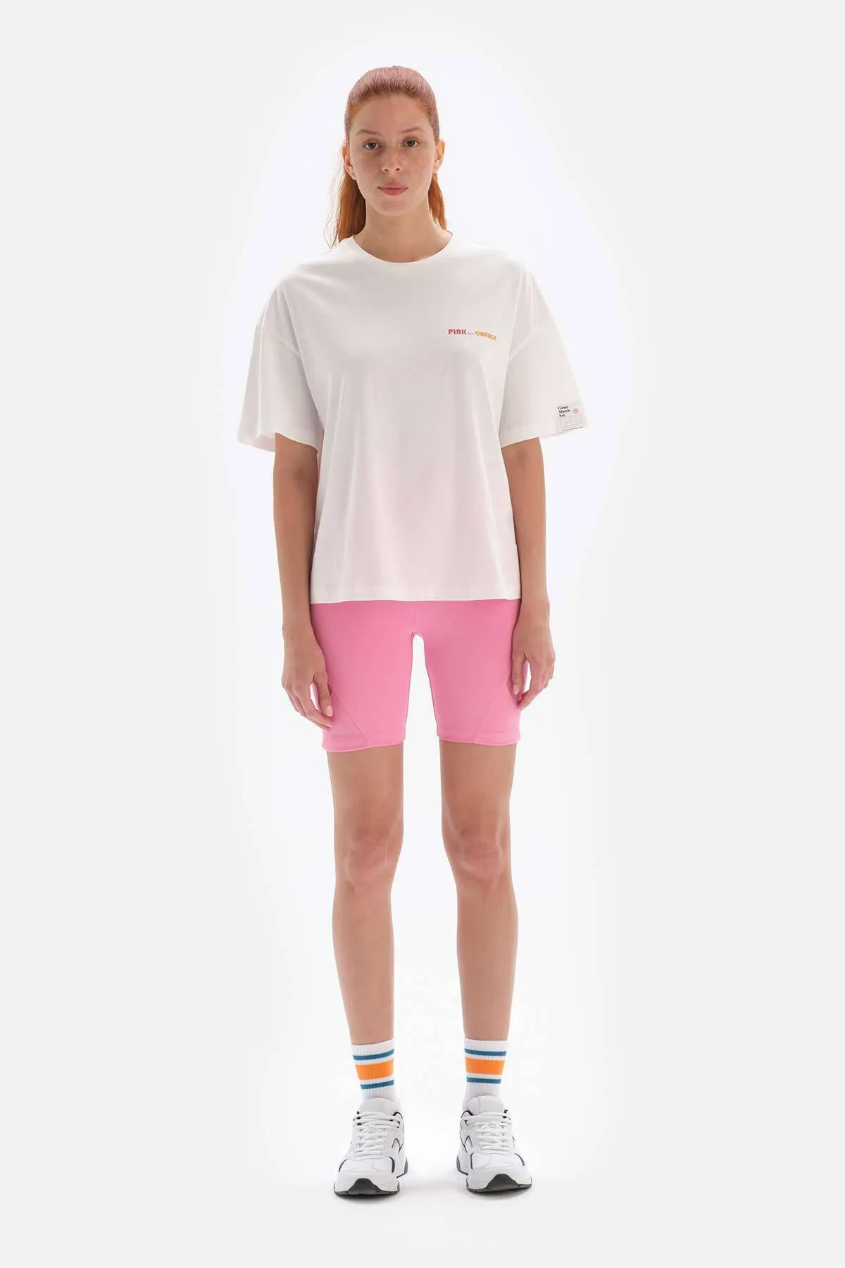 Dagi  Weiß-rosa Damen-T-Shirt mit Court-Aufdruck