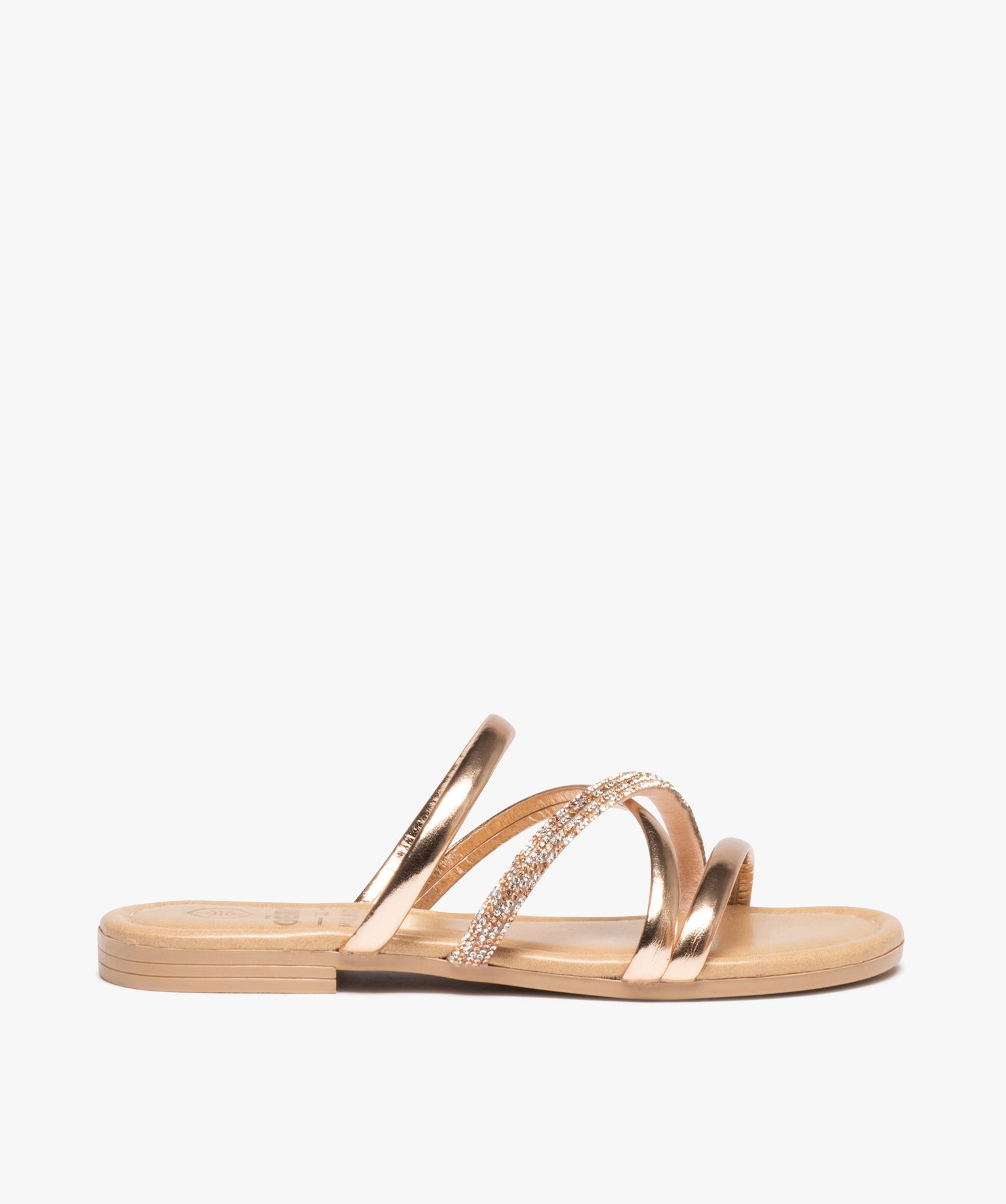 Mules fille à brides tubulaires à strass et métallisées or | GEMO