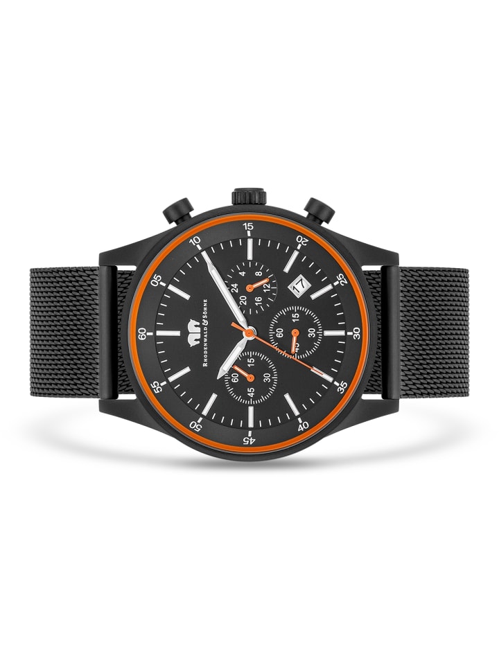 Rhodenwald & Söhne Herren Chronograph schwarz Edelstahl schwarz in schwarz günstig kaufen 23 cm