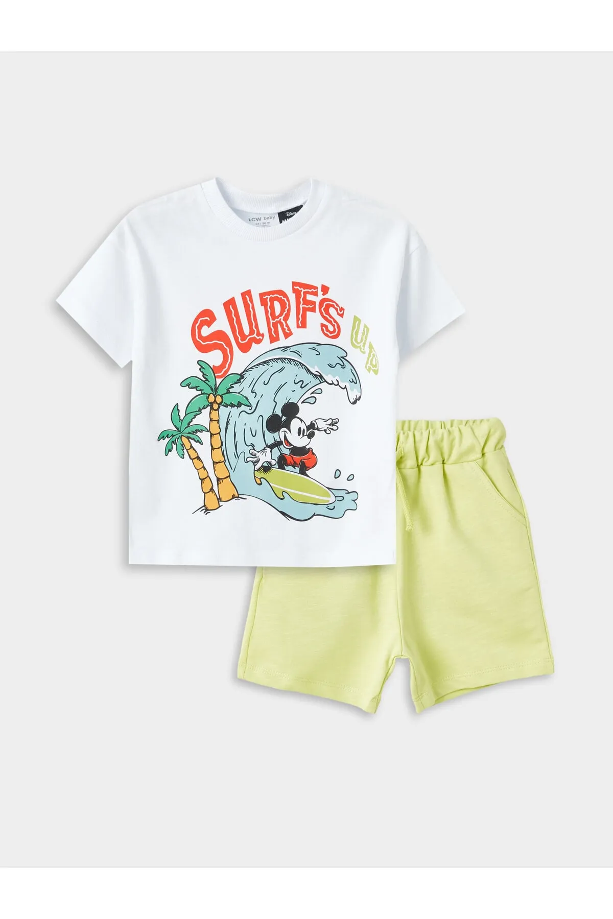 LC Waikiki  Kurzarm-Mickey-Maus-T-Shirt und Shorts für Babys mit Rundhalsausschnitt, 2er-Set