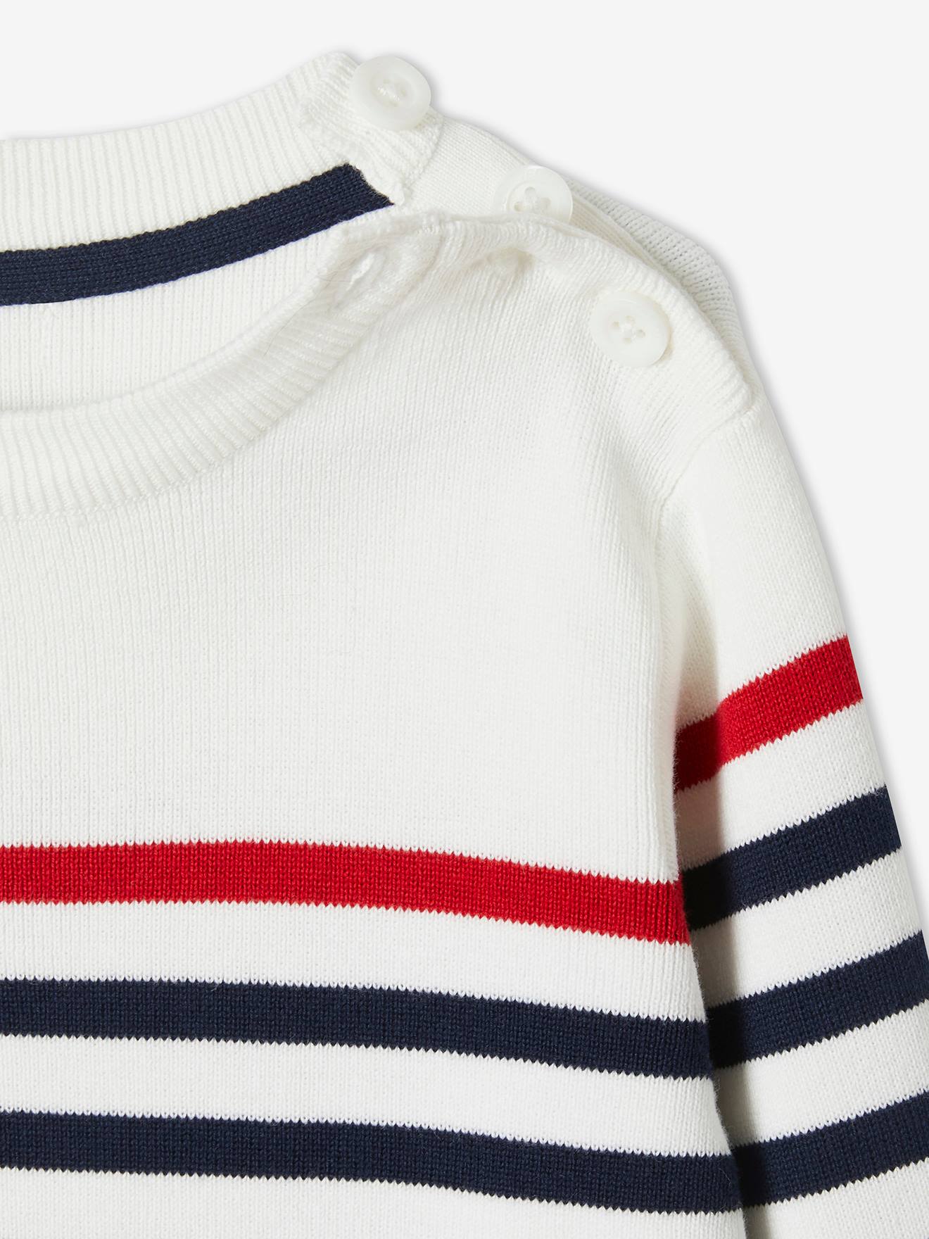 Pull marin garçon ivoire rayé rouge et marine