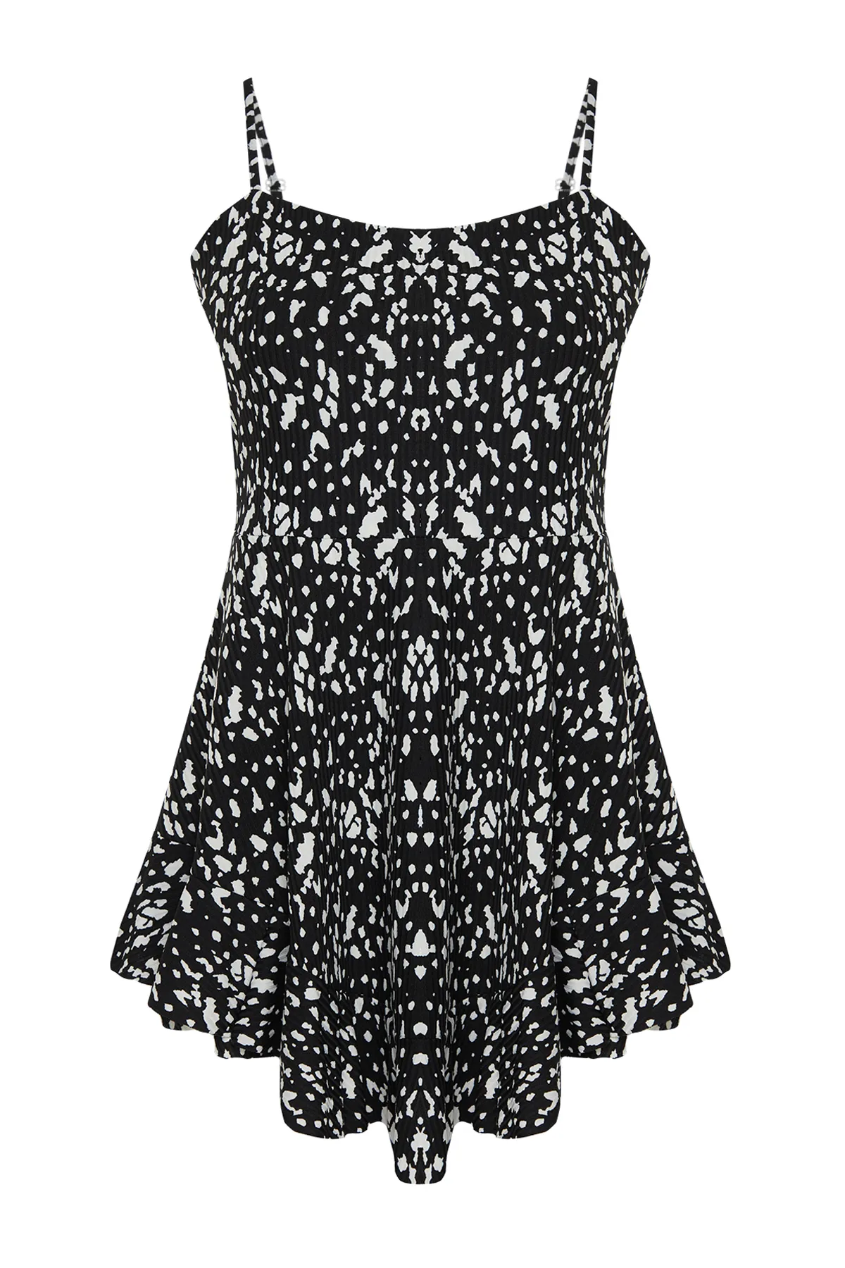 Trendyol Curve  Schwarzer Mini-Strickoverall mit Riemchenvolant und Shorts TBBSS24BG00000