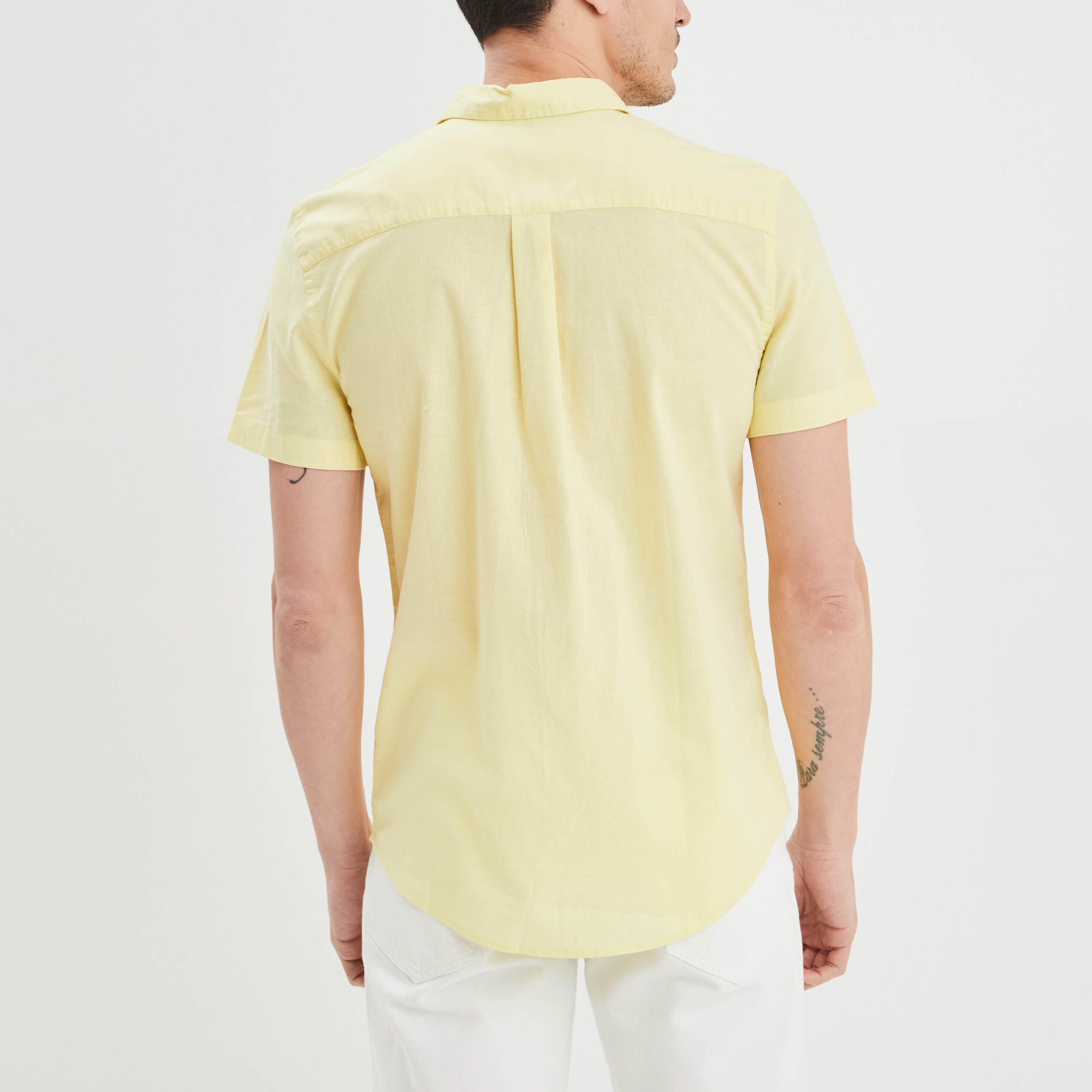 Chemise manches courtes lin majoritaire jaune clair homme | La Halle