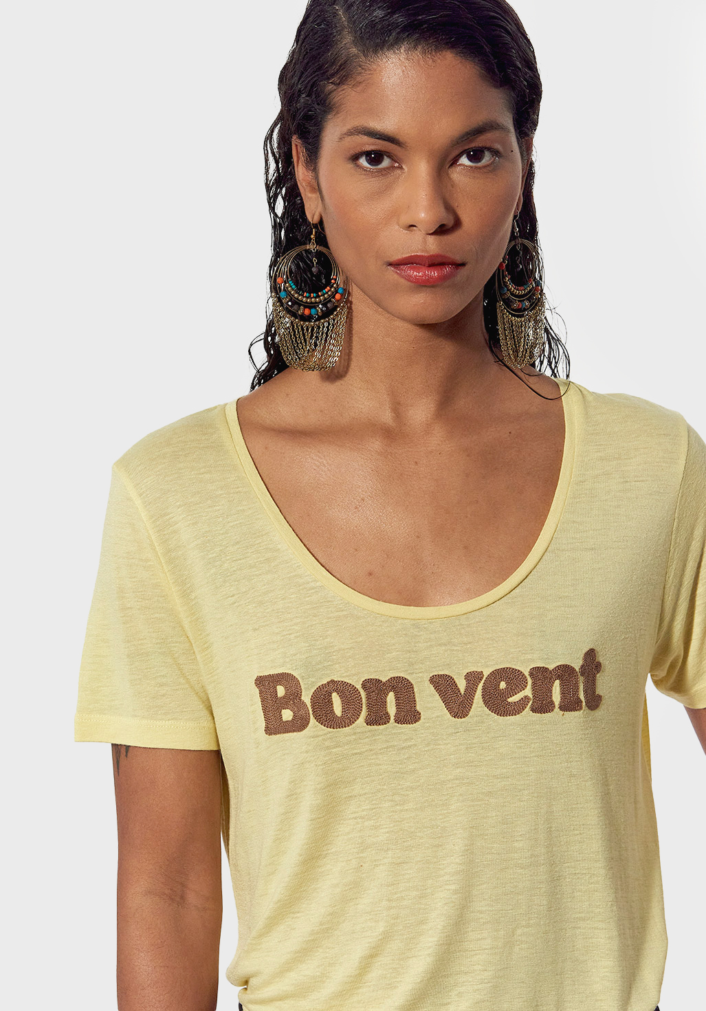 POLLY  T-shirt régular jaune Femme brodé 