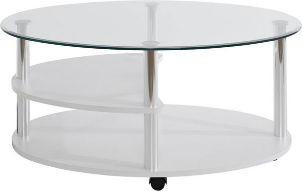 PRO Line Couchtisch, mit Glasplatte, Gestell aus Holz und Metall, Ablageboden, mit Rollen