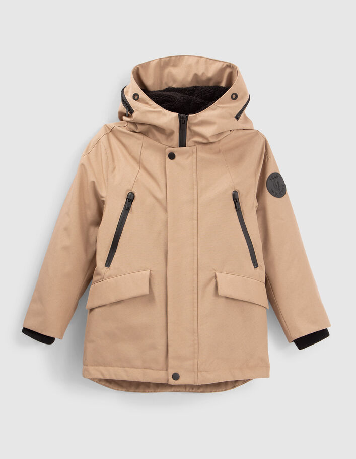 Parka 2-en-1 moka et blouson noir garçon