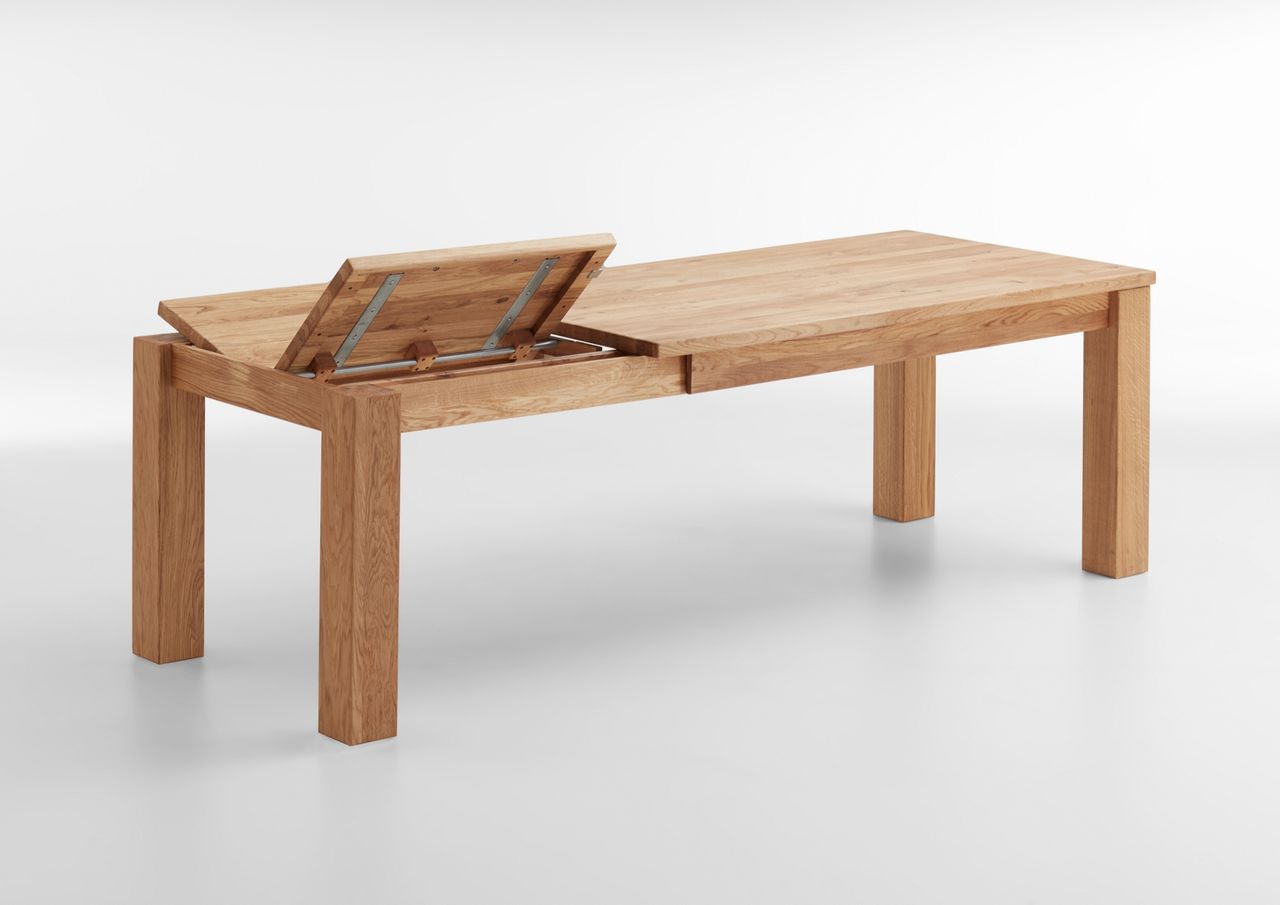 Innoha ausziehbarer Esstisch ROLF, Klappmechanik 160 x 90 Wild Eiche massiv geölt