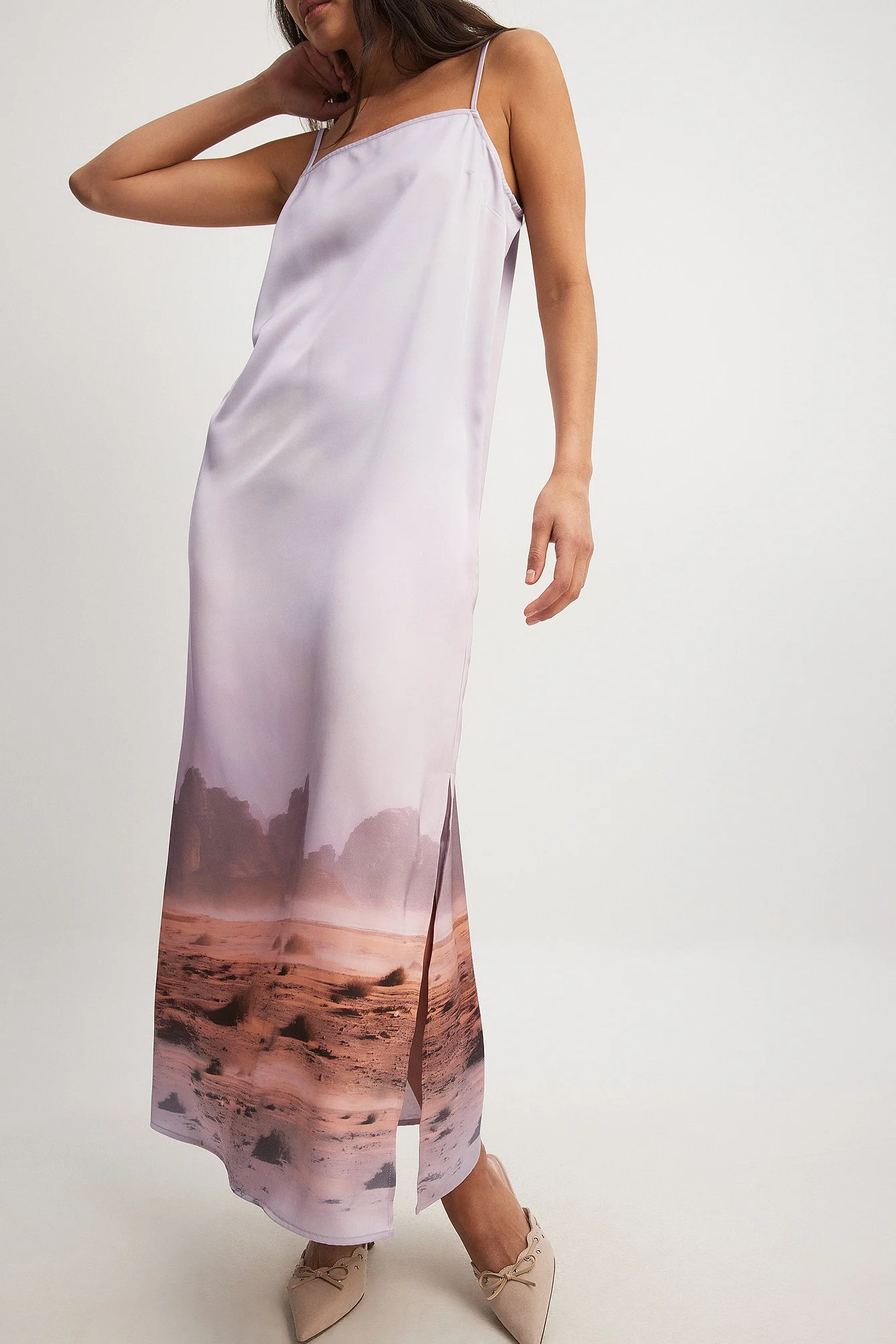 Midikleid mit Trägern und Fotodruck