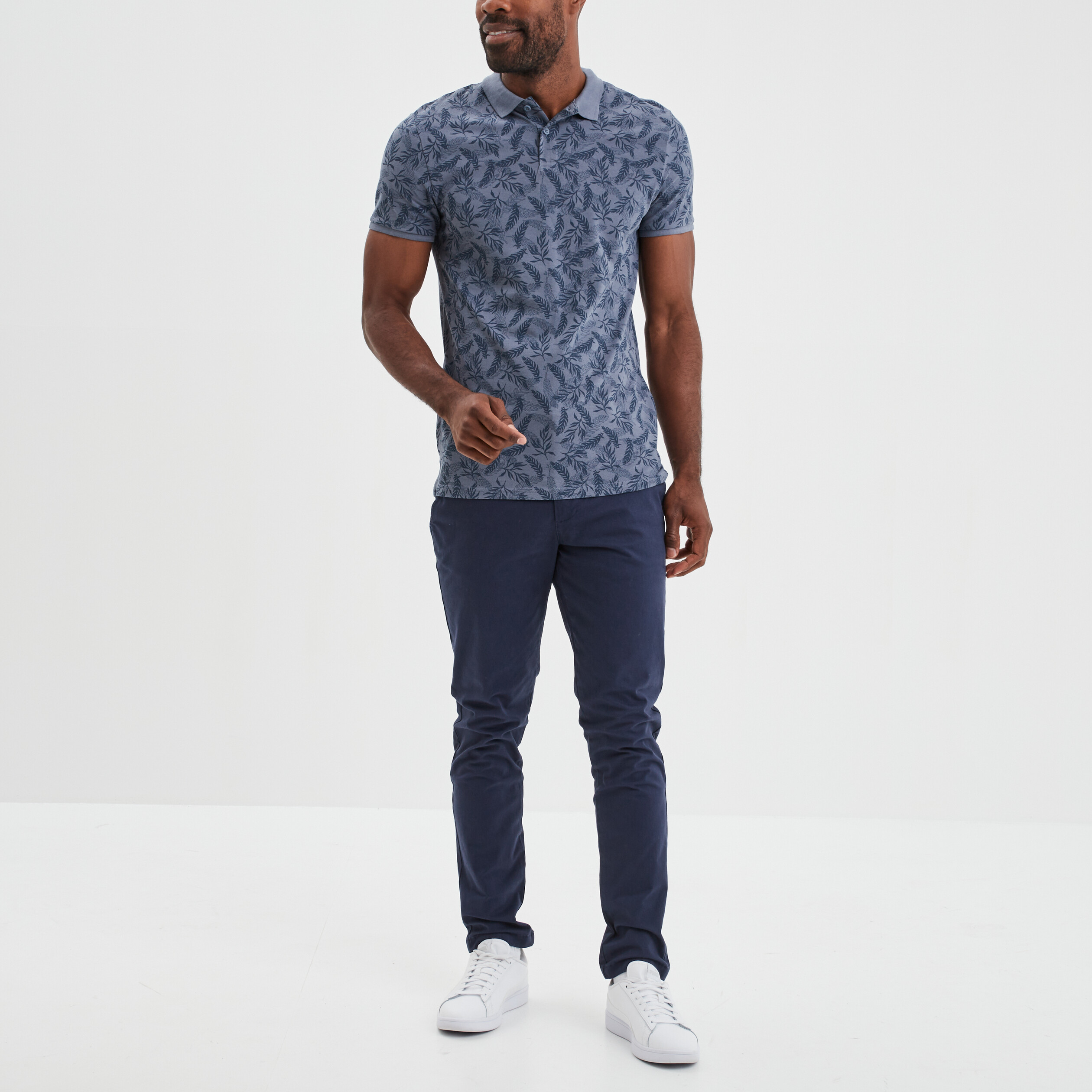 Polo droit manches courtes coton bleu gris homme | La Halle