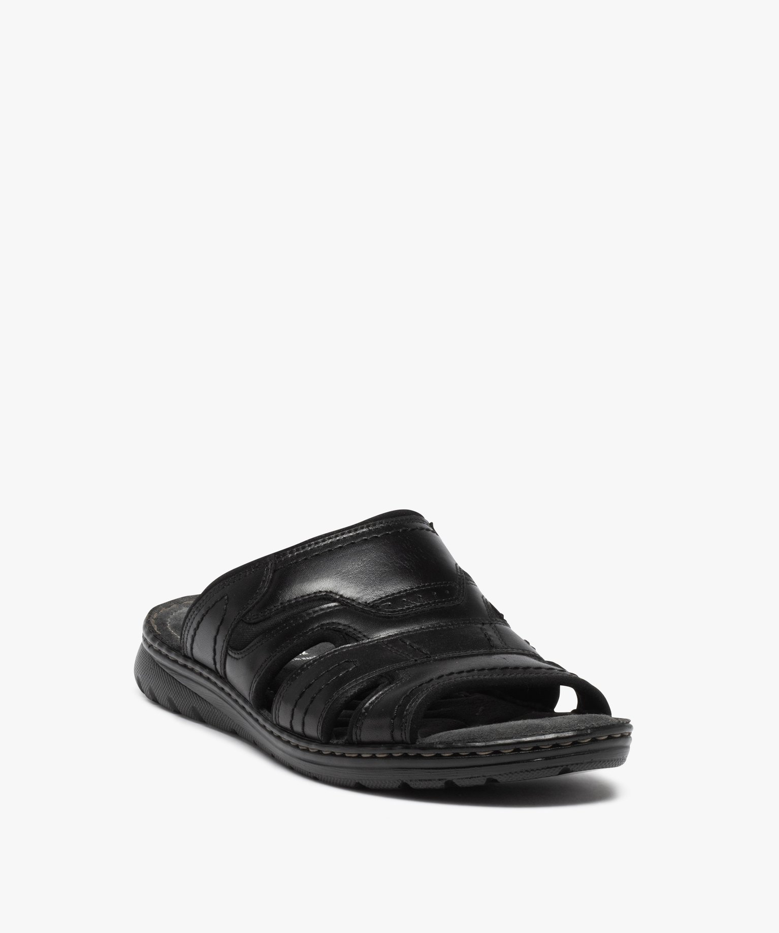 Sandales homme mules confort dessus cuir uni noir | GEMO