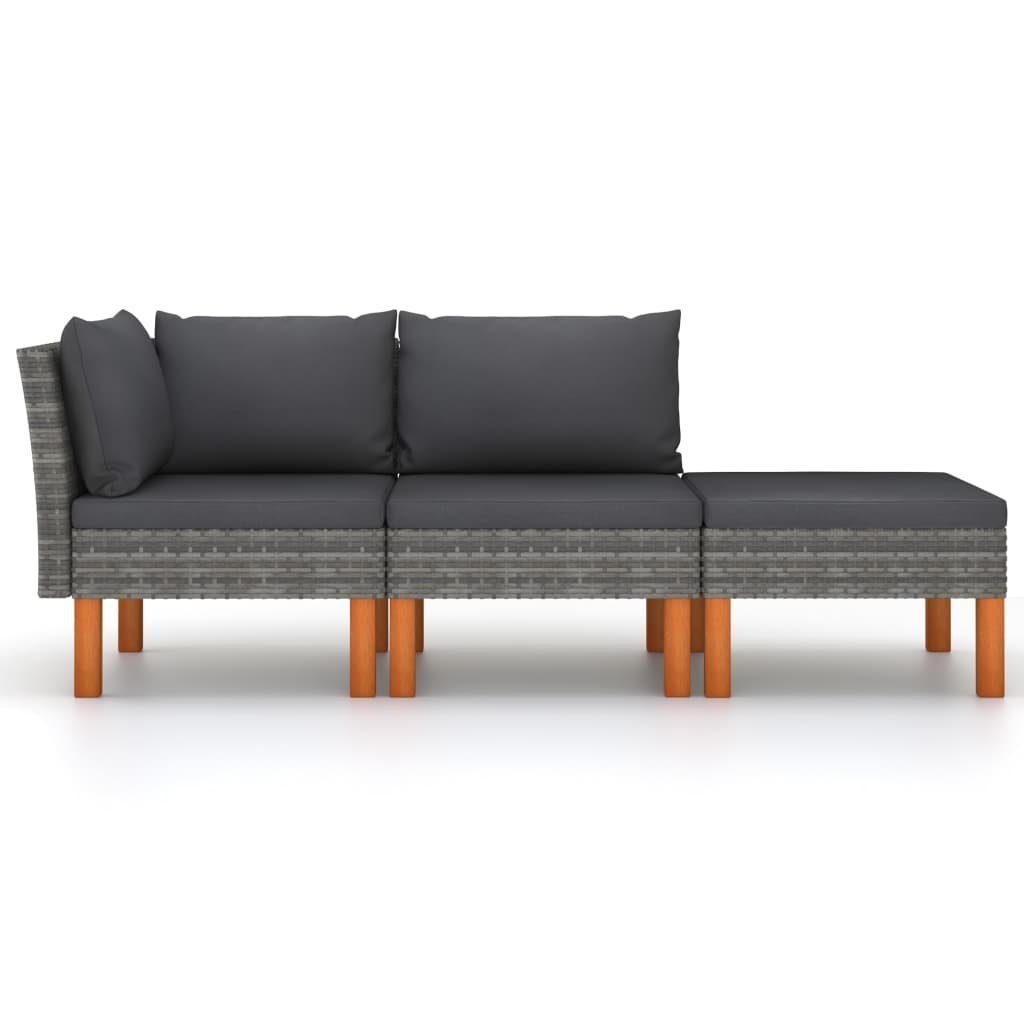 vidaXL Loungesofa 3-tlg. Garten-Lounge-Set Poly Rattan und Massivholz Eukalyptus, 1 Teile