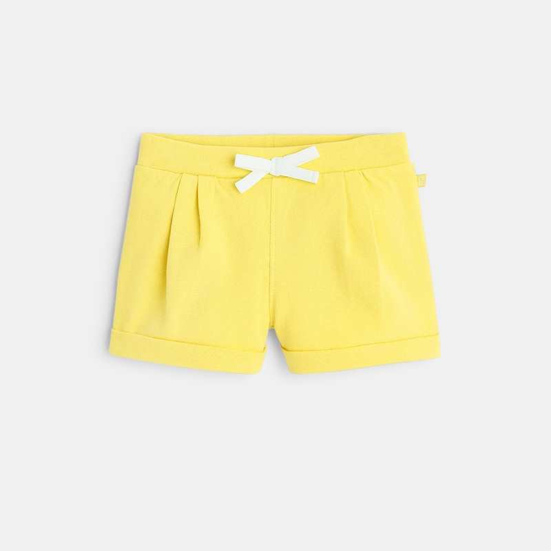 Short à plis en molleton jaune bébé fille