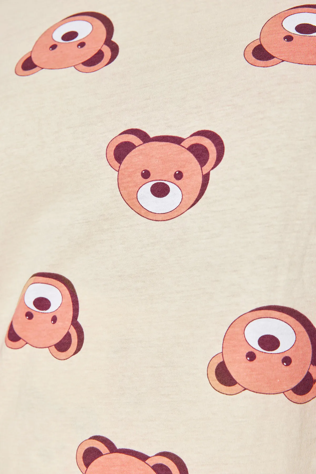 Trendyol Curve  Ecrufarbenes Pyjama-Set aus Strick mit Teddybär-Muster TBBAW23AI00039