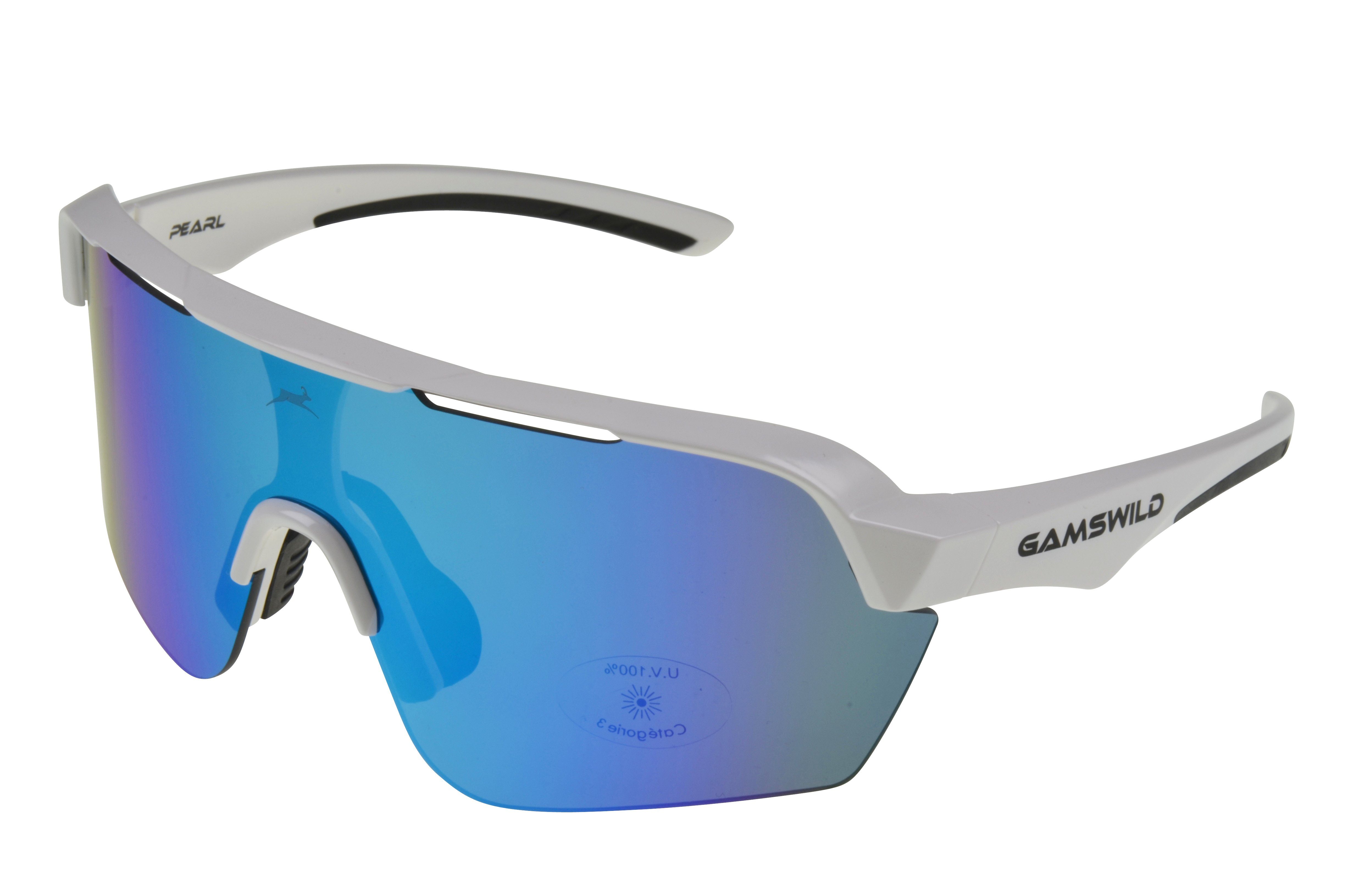 Gamswild Sportbrille WS7138 Sonnenbrille Fahrradbrille Skibrille Damen Herren Unisex, extra große Scheibe, pink, weiß, blau, schwarz, mintgrün