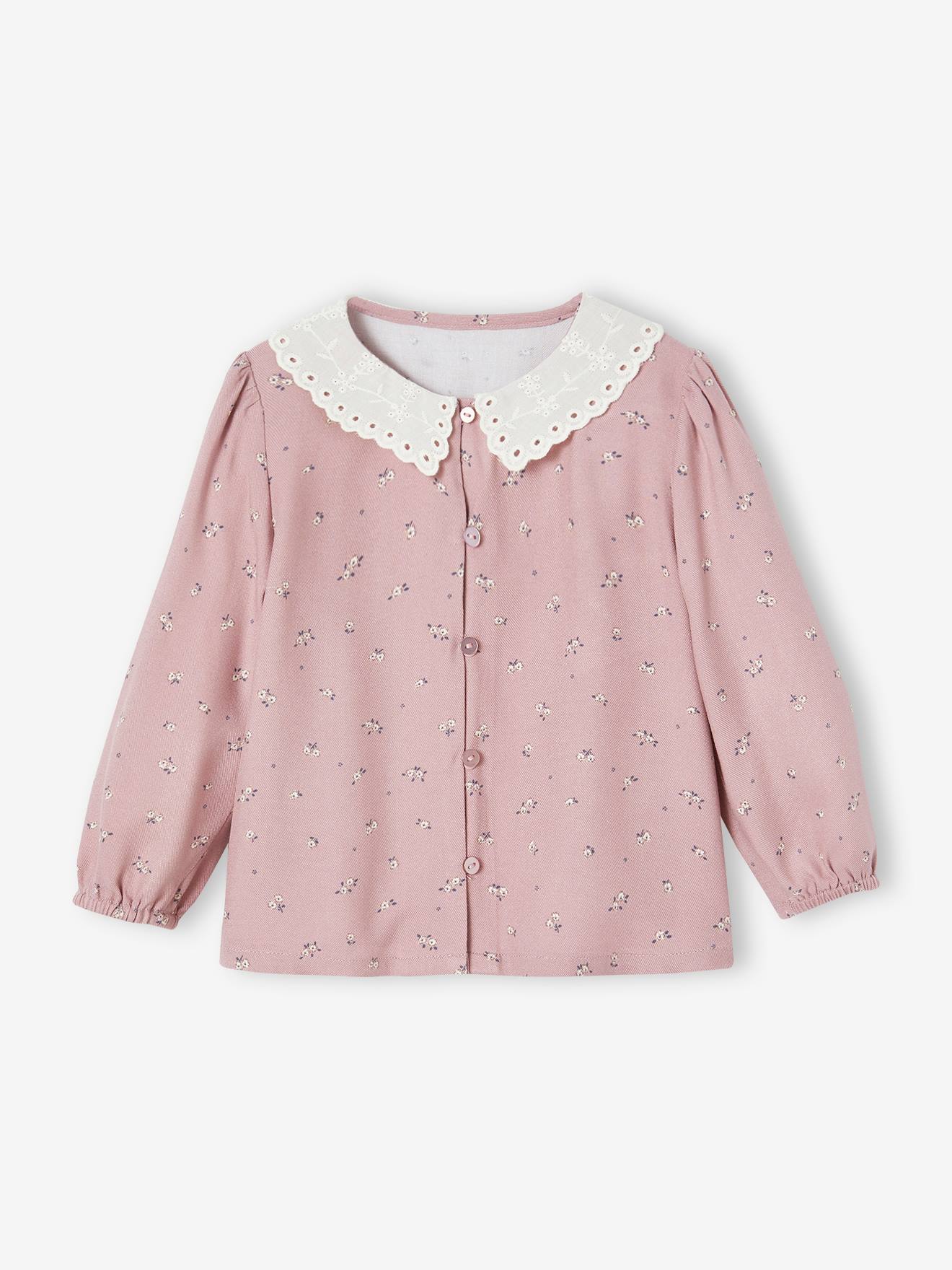 Blouse impriméé bébé col brodé vieux rose