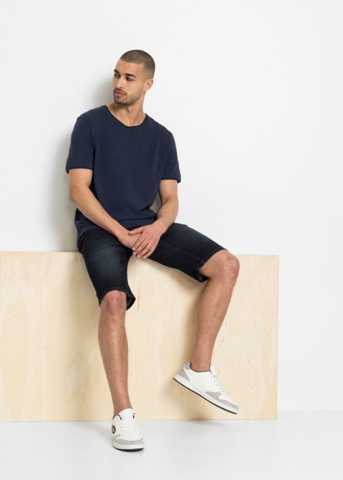 Stretch-Jeans-Bermuda mit verstärktem Schritt, Regular Fit