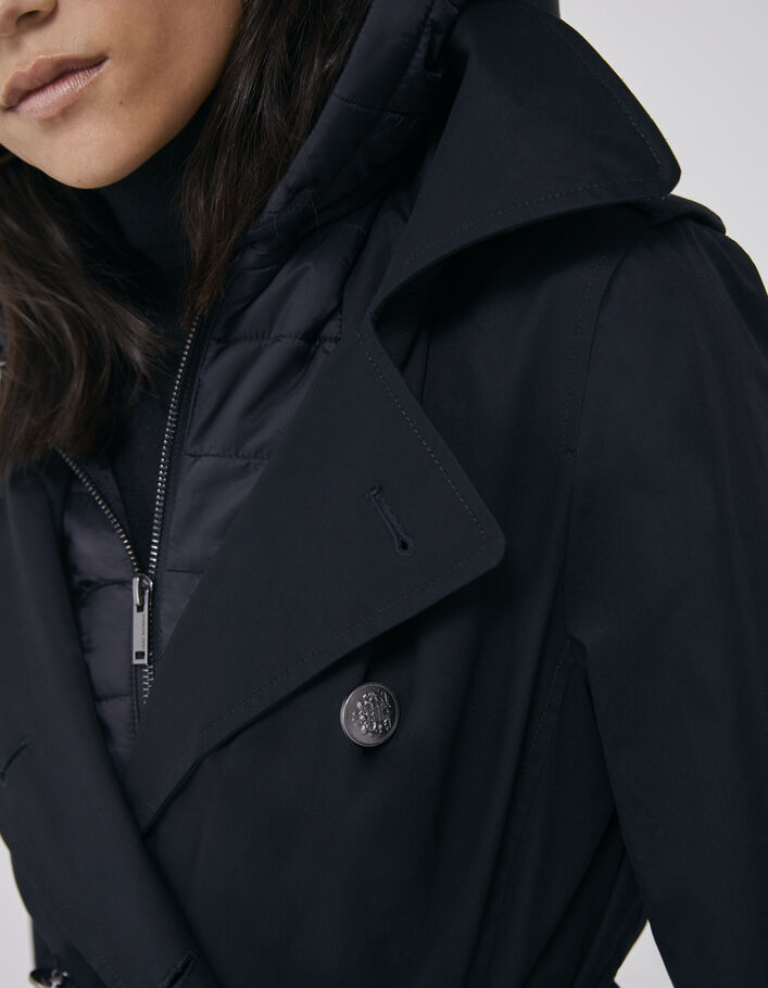 Trench long en coton lourd capuche amovible femme