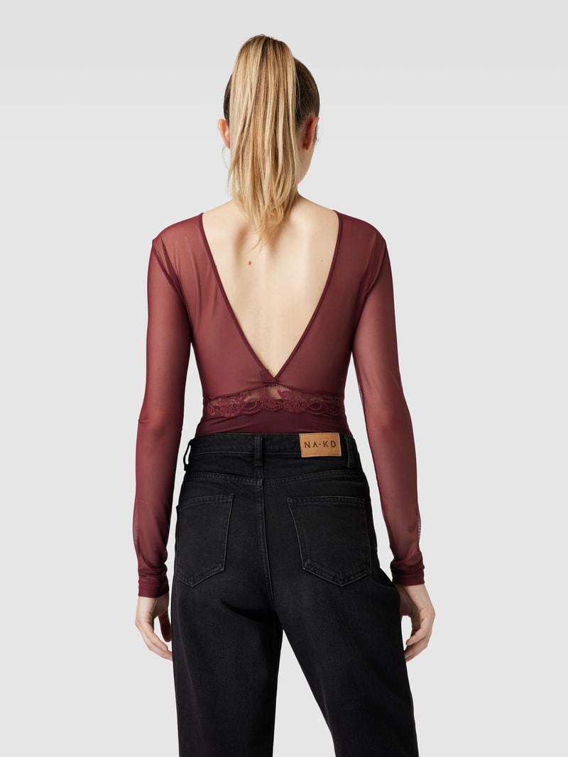 Body mit Spitzenbesatz Modell 'Sicca' in bordeaux rot