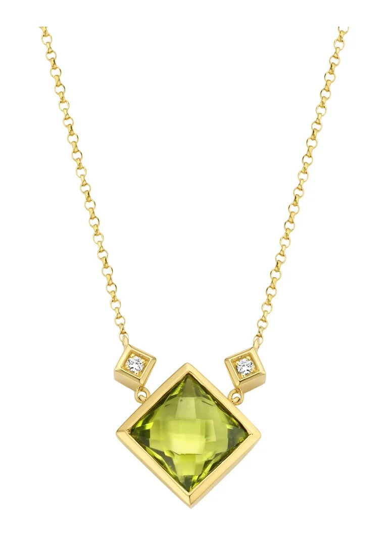 Ogrlica od žutog zlata s dijamantnim vrhom, 2,10 ct, peridot, filozofija