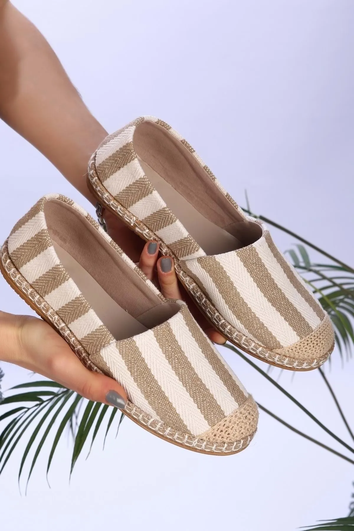 Shoeberry  Damen-Espadrille „Lurica“ aus weiß-braunem Leinen