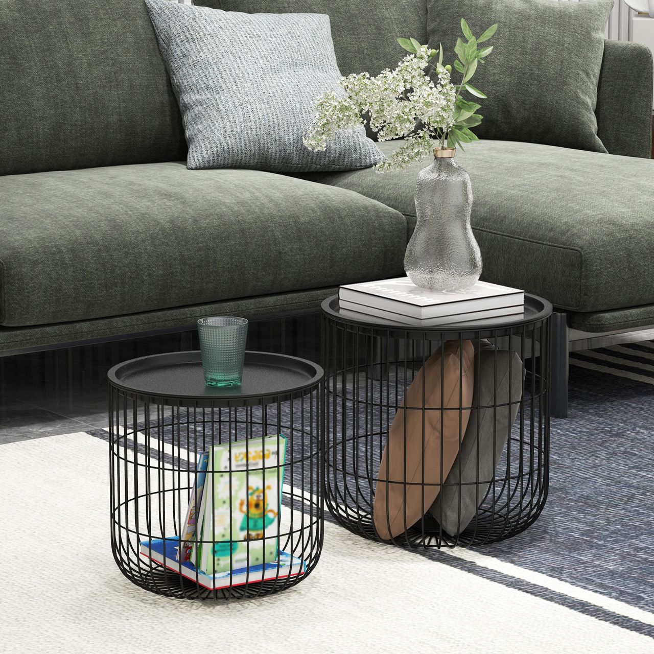 HOMCOM 2er-Set Couchtisch Beistelltisch im Skandidesign Kaffeetisch mit Stauraum