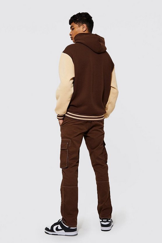 Oversize Hoodie mit Kontrast-Ärmeln und Aufnähern