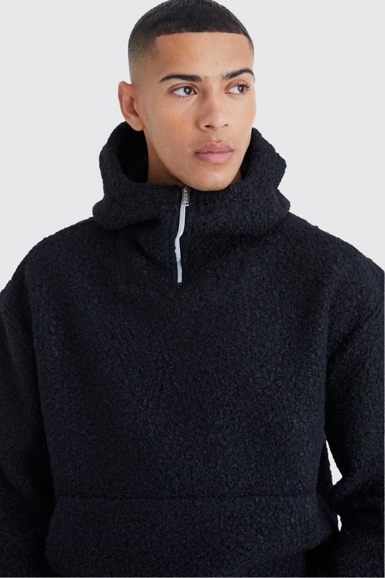 Kastiger Oversize Bouclee Borg-Hoodie mit 1/4 Reißverschluss