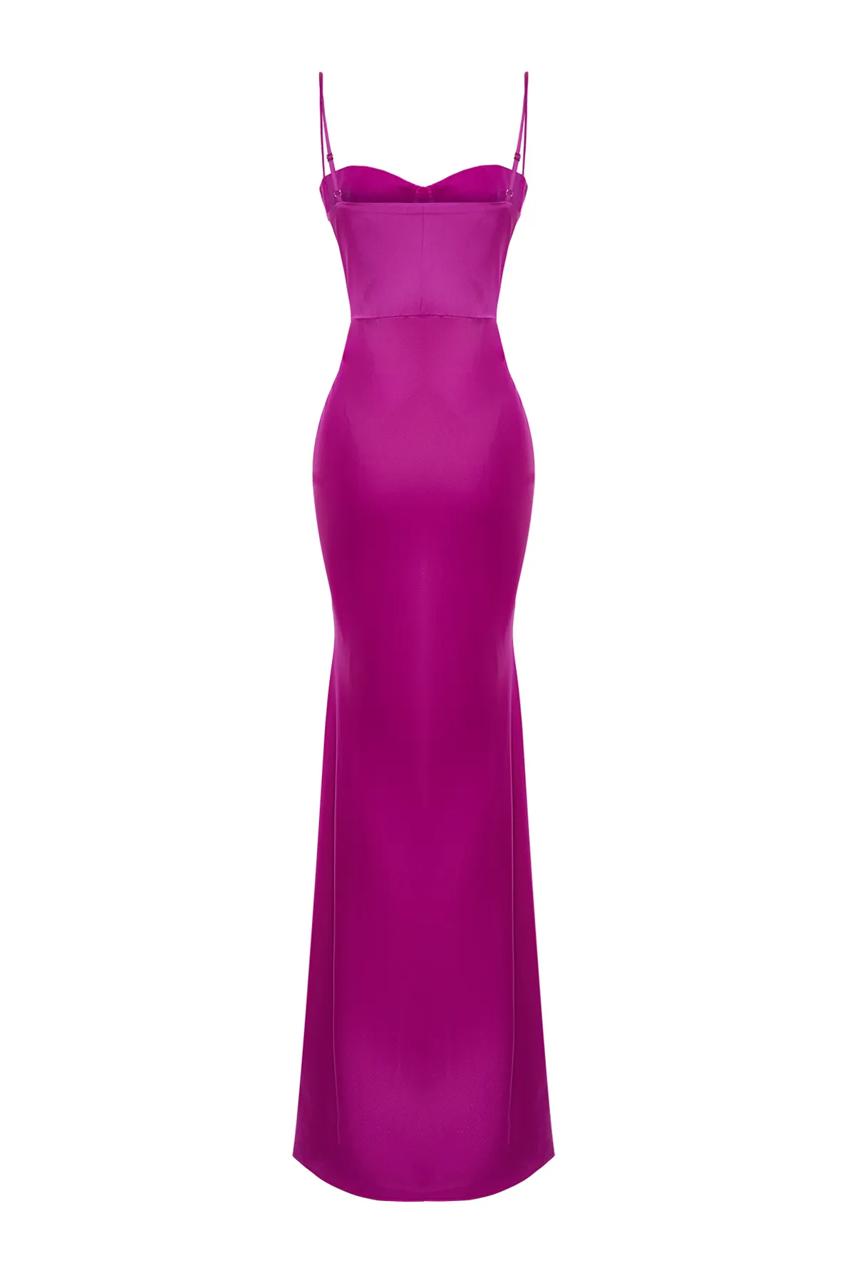 Trendyol Collection  Fuchsiafarbenes, körperbetontes, gewebtes Korsett, detailliertes, langes Satin-Abendkleid TPRSS24AE00001