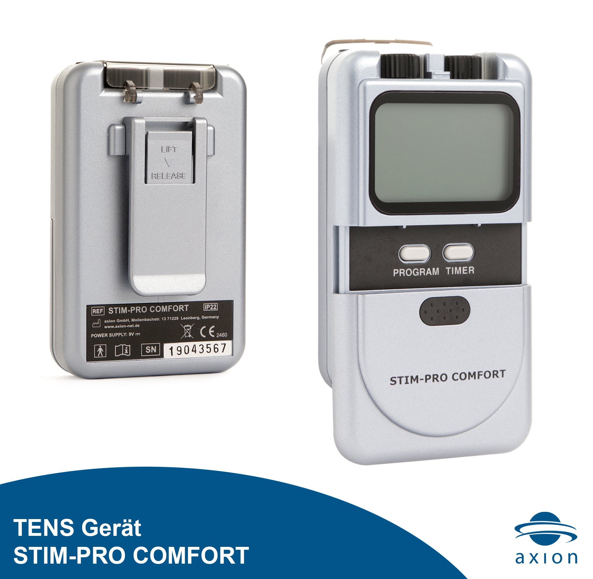 Axion TENS-Gerät 2 Kanal TENS Gerät STIM-PRO COMFORT gegen Schmerzen, (Set), zur Schmerzbehandlung, Schmerztherapiegerät, Reizstrom