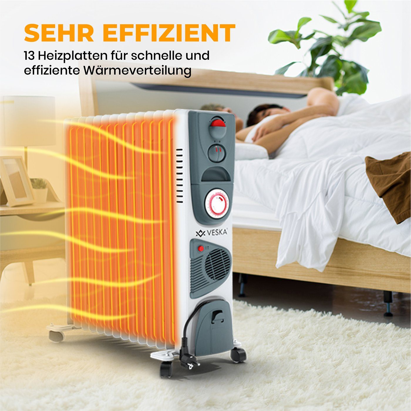 VESKA Heizkörper Elektroheizung 2900W Öl Radiator Elektro Heizung mit 24h Timer, Heizlüfter, Abschaltautomatik, 2500/2900 Watt