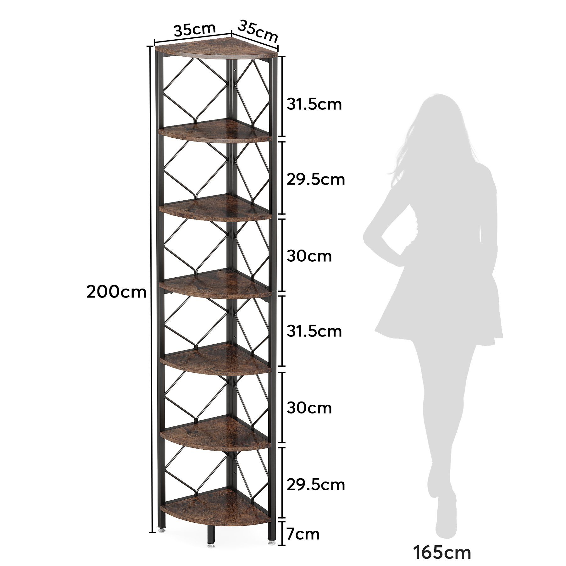 Tribesigns Eckregal 7-Ebenen Eckregal, 200cm extra hohes Eck-Bücherregal