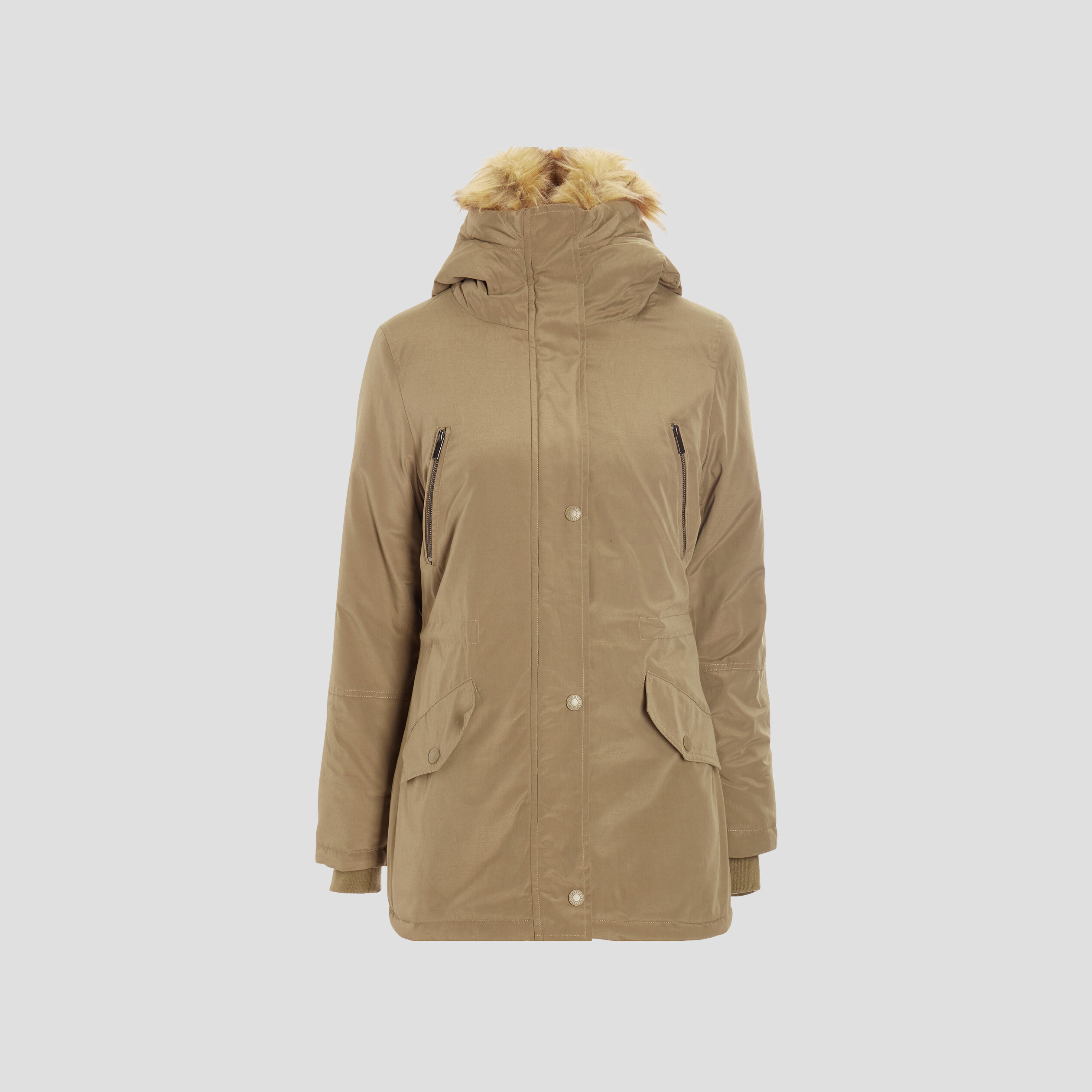 Parka droite à capuche vert kaki femme | La Halle