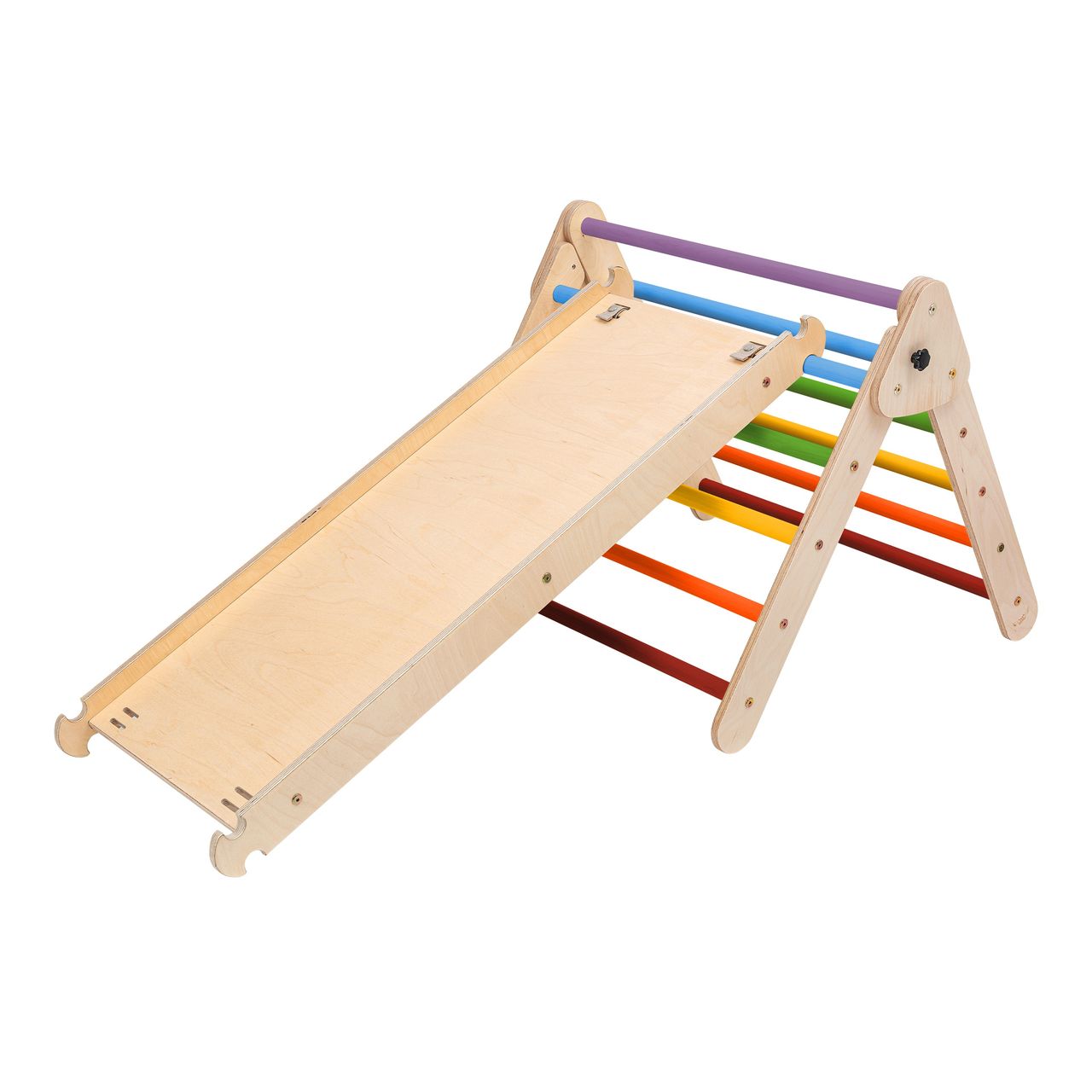 KateHaa Kletterdreieck mit Kletterwand aus Holz - Regenbogen