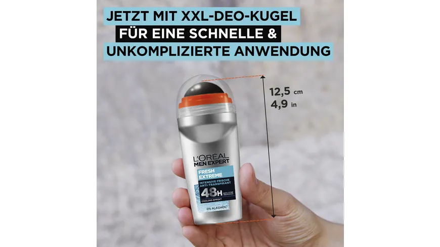 L'Oréal Men Expert Deo Roll On Extreme Fresh - 48h Schutz vor Schweiß und Gerüchen mit Ultra-Cooling-Effekt 50 ml