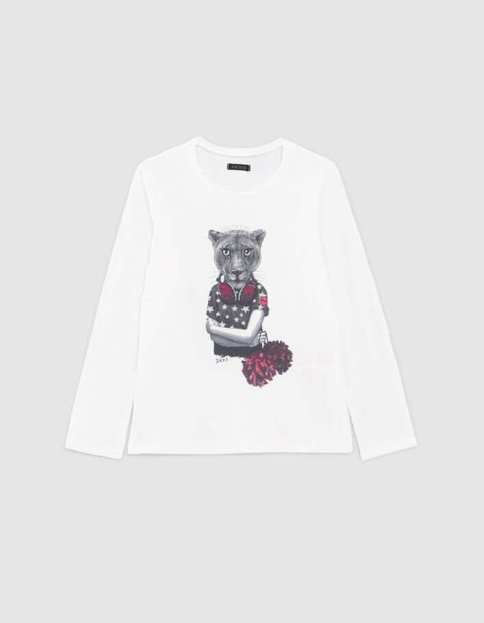 T-shirt blanc cassé visuel lionne-pom pom girl fille