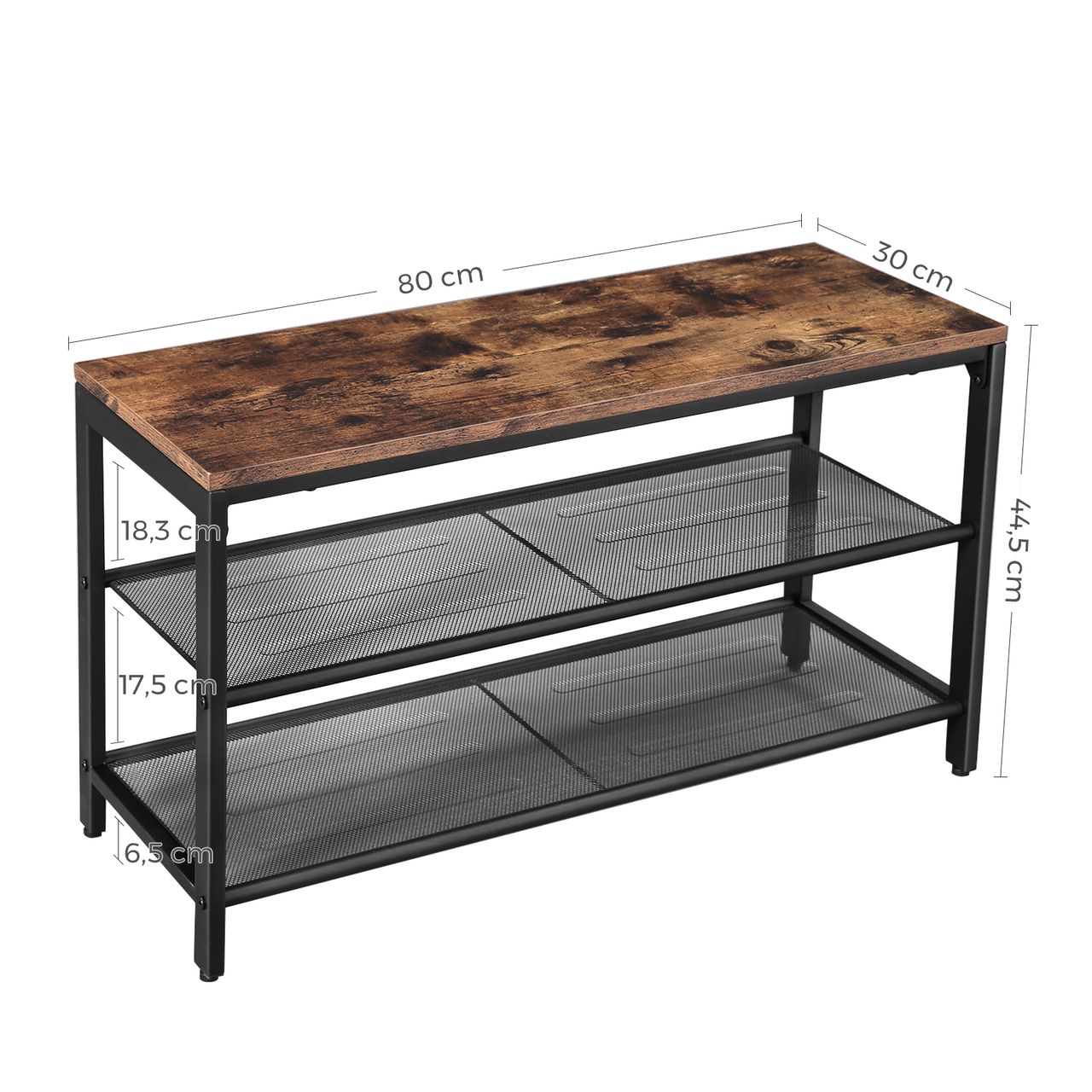 Vasagle Schuhbank mit 2 Gitterablagen 80 x 30 x 44,5 cm